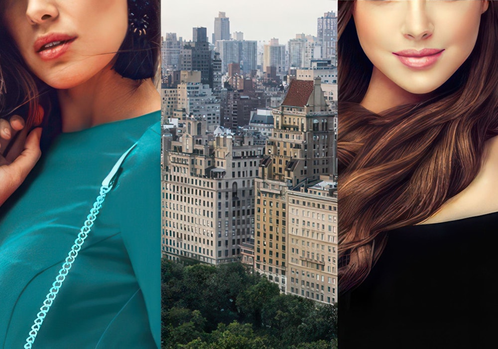 Collage of two beautiful models and New York